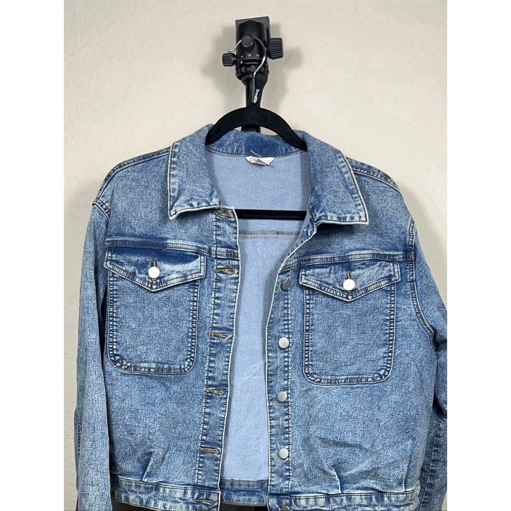 Cato Women's Denim Jean Jacket Large Washed Blue Button Front Regular